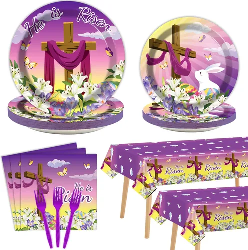 Vista 8 de Juego de 98 piezas de decoración de fiesta de cumpleaños de perro, juego de vajilla para cachorros, platos, servilletas, mantel con temática