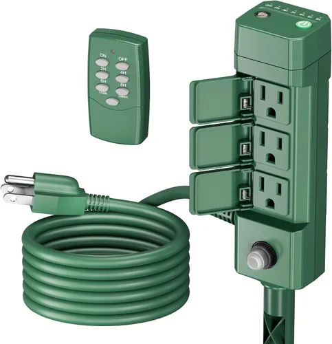 Vista 9 de BN-LINK - Temporizador de estaca para exteriores con temporizador mecánico, 6 tomas de tierra - Cable de 1.8 m, resistente a la intemperie