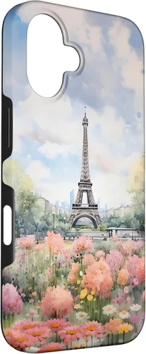 Vista 3 de Funda de acuarela para iPhone 16 París Francia Torre Eiffel Flores por todas partes