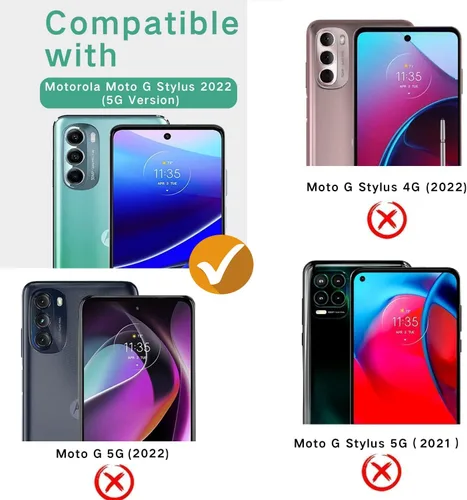 Vista 2 de Funda para Moto G Stylus 5G 2022 con película nano a prueba de explosiones, paquete de 2, funda invisible de grado militar (negro)