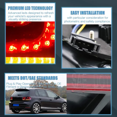 Vista 5 de VLAND Luces traseras para Golf 6ª generación 2010-2014, con señal de giro secuencial, rojo ahumado