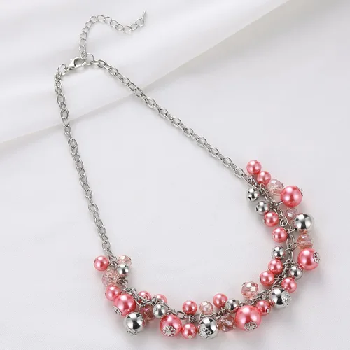 Vista 3 de Collares con colgante de cadena corta para mujer, joyería de moda de plata con perlas y cuentas de cristal, regalos de cumpleaños para mujer