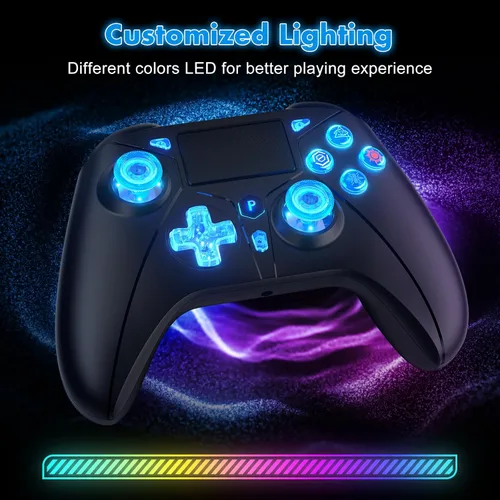 Vista 7 de Dinosoo 2.4G Wireless Controller for PS5 and PC – LED Light, Remappable Back Buttons, Adjustable Turbo, USB Adapter Included