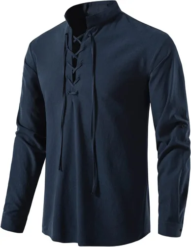 Vista 18 de LucMatton Camisa de manga larga para hombre, estilo retro, con cordones, medieval, renacentista, pirata, vikingo, steampunk, gótico, victoriano