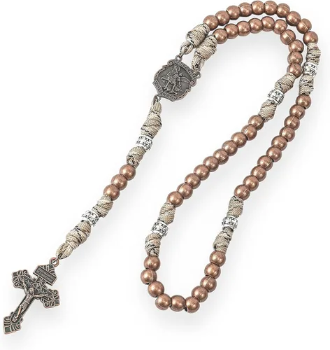 Vista 2 de Nazareth Store Collar con cuentas de rosario de cuerda de paracaídas, medalla de San Miguel de metal fuerte de 0.394 in, rosario católico de nuestro