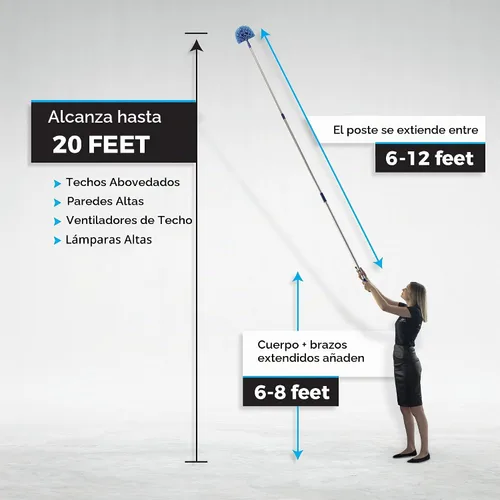 Vista 7 de Plumero de telaraña con poste de extensión, ventilador de techo de microfibra de tamaño grande, extensible de 20 pies de alcance, poste telescópico