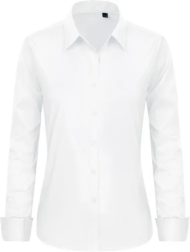 Vista 6 de Camisas con botones J.VER para mujer con cuello elástico y manga larga de algodón, camisa de vestir casual de negocios para el trabajo