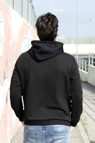 Vista 5 de COOFANDY - Sudadera hipster de manga larga para hombre, con capucha, de tela jacquard, sin botones y a cuadros, para el gimnasio