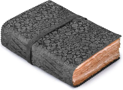 Vista 13 de LEATHER VILLAGE Diario de Cuero con Relieve Floral para Mujeres y Hombres - 200 Páginas, 6"X4"(A6), Aqua - Libro de Sombras, Diario de Viaje