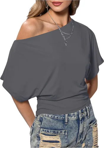 Vista 15 de SweatyRocks Women's Off The Shoulder Tops Asymmetrical Summer Going Out Top Negro