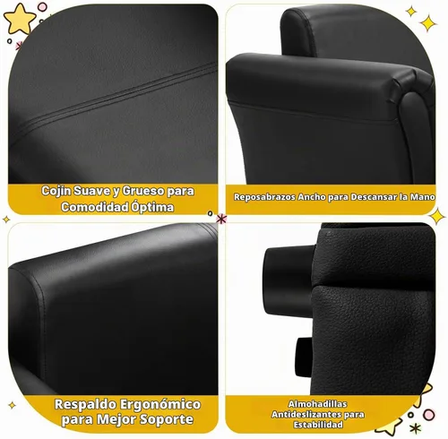 Vista 7 de INFANS Sofá infantil de 2 asientos con reposapiés, construcción de madera resistente, sillón con reposabrazos para niños en edad preescolar, sofá