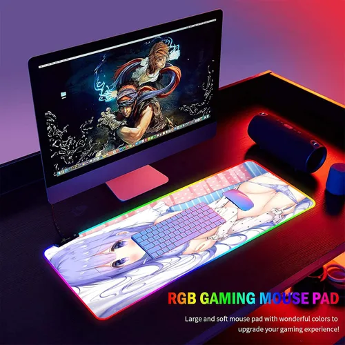 Vista 6 de Alfombrilla de mouse grande para videojuegos con diseño de anime y animé para niña, con pechos sexys, para videojuegos, retroiluminación LED, XXL