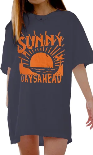 Vista 3 de Avanova Camiseta holgada de manga corta con estampado gráfico de sol para mujer