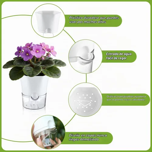 Vista 2 de Paquete de 6 macetas transparentes de riego automático de 6 pulgadas para plantas de interior, macetas hexagonales grandes con riego automático