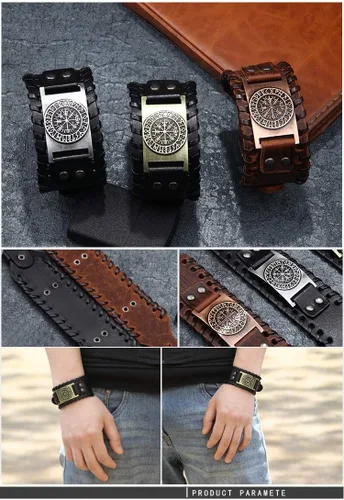 Vista 6 de GelConnie - Pulsera de piel con amuleto vikingo y talismán escandinavo celta pagano