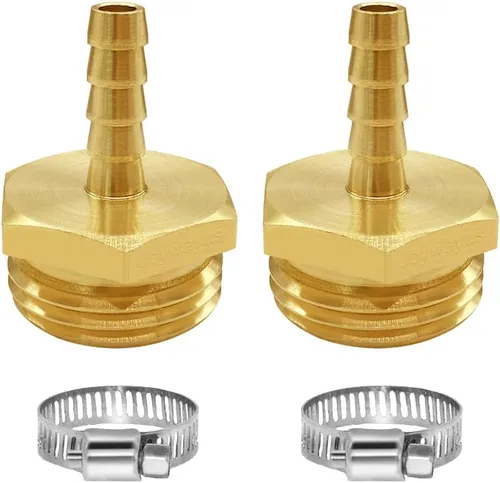 Vista 13 de Joywayus 1/2" Barb x 3/4" Hembra GHT Rosca Giratoria Hexagonal Latón Jardín Manguera de Agua Conector de Cobre con Abrazadera de Acero Inoxidable