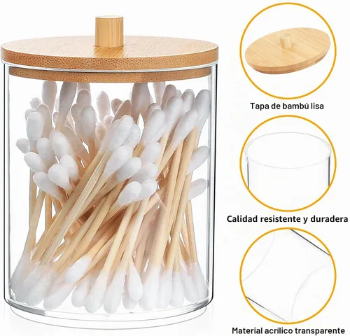 Vista 4 de 2 soportes Qtip, soportes dispensadores de bolas de algodón transparente, recipiente de maquillaje de hisopos de algodón, organizador de tarros