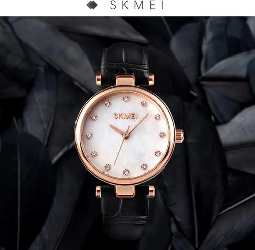 Vista 4 de SKMEI Women Watch Leather Elegant Wrist Watch for Lady Girls Analog Quartz Waterproof Watches for Women