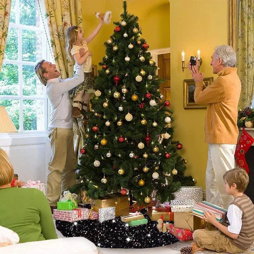 Vista 5 de FANPROMS Falda de Árbol de Navidad Negra de 21 Pulgadas Falda de Árbol de Lentejuelas Única de Terciopelo Faldas Mini de Árbol para Árboles