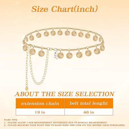 Vista 5 de Cinturón de cadena de metal para mujer, cadena de cintura ajustable para vestidos, jeans, Western Concho