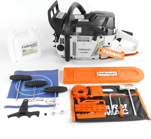 Vista 5 de Motosierra de gas de 372 W 71 cc con barra sólida de 24 pulgadas Motosierra de motosierra de gasolina de 2 ciclos 4.1 KW 5.5 HP para trabajos