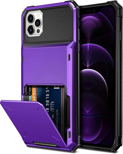 Vista 26 de Vofolen Funda compatible con iPhone 12, cartera 5G, 4 ranuras para tarjetas, tarjetero con bolsillo oculto, doble capa, cubierta trasera protectora