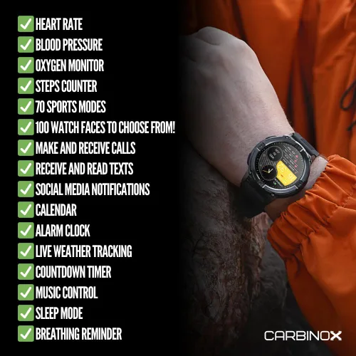 Vista 4 de CARBINOX X-Ranger - Reloj inteligente con correa de metal de 0.86 pulgadas, resistente al agua, IP69K, compatible con Android e iOS, batería de 14