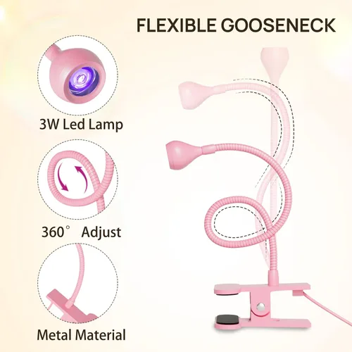 Vista 8 de AORAEM Lámpara UV de cuello de cisne para uñas de gel, luz LED de curación flash con lupa 6X + lámpara de uñas UV de curación flash con interruptor