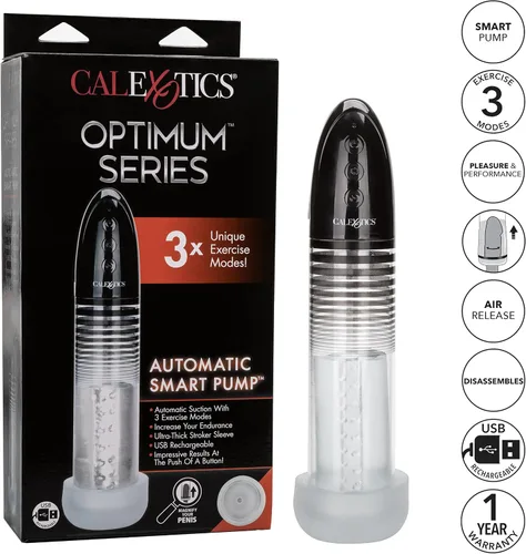 Vista 3 de CalExotics, Optimum Series Bomba inteligente automática – Bomba de pene de mejora masculina con funda de silicona Stroker – Juguetes sexuales