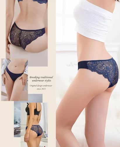 Vista 2 de Kingfung Ropa interior de encaje para mujer, braguitas de bikini transpirables hipster elásticas, paquete múltiple