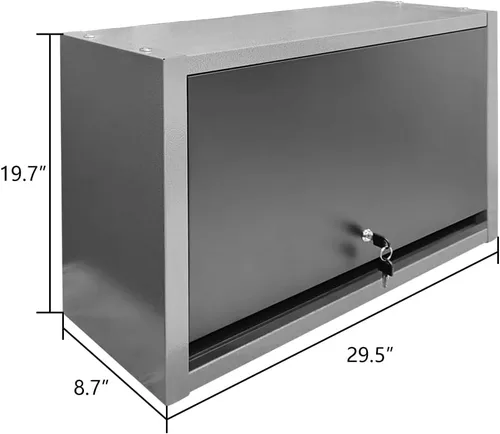 Vista 3 de JZD Armario de pared de metal con estante extraíble, armario colgante con cerradura con puerta que se abre hacia arriba, para cocina, almacén