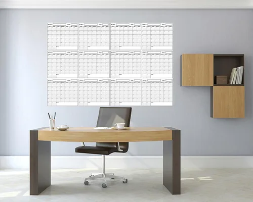 Vista 3 de Lámina de calendario anual SwiftGlimpse tamaño grande, para utilizar con marcadores borrables, para colgar en la pared, 12 meses, reutilizable