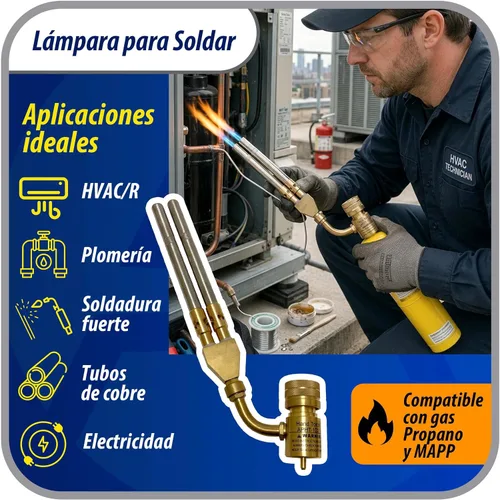 Vista 4 de Appli Parts APHT-1D2 Antorcha de Mano de Doble Quemador para Soldadura y Soldadura Fuerte con Combustible MAP o Propano Punta Giratoria para Uso