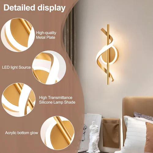 Vista 2 de EIDISUNY Apliques LED de pared para interiores, luces LED de montaje en pared de 12 W, lámpara de pared moderna en espiral, lámpara de pared de 3000
