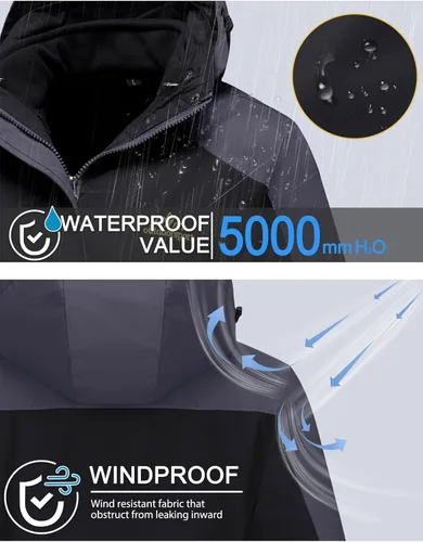 Vista 4 de MAGCOMSEN - Abrigos de invierno 3 en 1 para mujer, chaqueta de esquí impermeable, cortavientos, con forro polar, parka