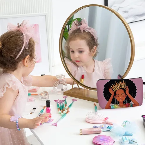 Vista 5 de Bolsa de maquillaje afroamericana para monedero de lona afro-negra, bolsas de cosméticos para mujer, regalo inspirador, pequeña bolsa divertida