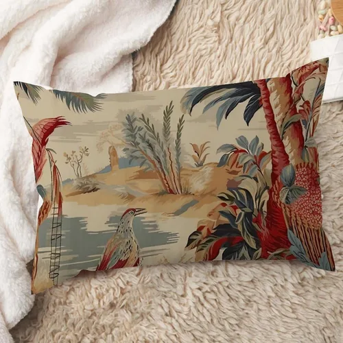 Vista 32 de ArogGeld Funda de cojín lumbar asiática de estilo chinoiserie, de lino marrón, pájaro y flor, funda de almohada asiática para sala de estar, A-6