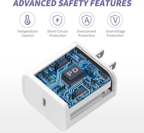Vista 3 de Cargador para iPhone 16 y 15 de carga rápida, [certificado MFi], paquete de 2 bloques de carga rápida de 20 W tipo C con cable USB C a USB C de 6