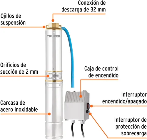 Vista 3 de bomba sumergible tipo bala de agua limpia 1/2 HP