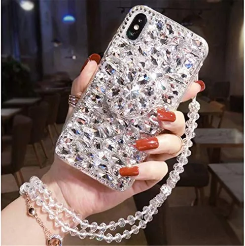 Vista 6 de Funda con función atril de diamantes para Moto G Pure, Moto G Power 2022, funda 3D hecha a mano con diamantes brillantes con purpurina para Motorola