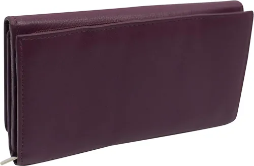 Vista 5 de Marshal Cartera de cuero genuino RFID para mujer, con cremallera alrededor del organizador de chequera para damas, Púrpura, Cartera con cremallera