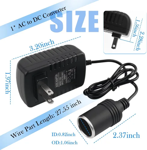 Vista 2 de Convertidor de CA a CC de 2 A, 24 W, adaptador de encendedor de cigarrillos de CA a CC a enchufe de pared de 100-240 V a 12 V, adaptador multiusos