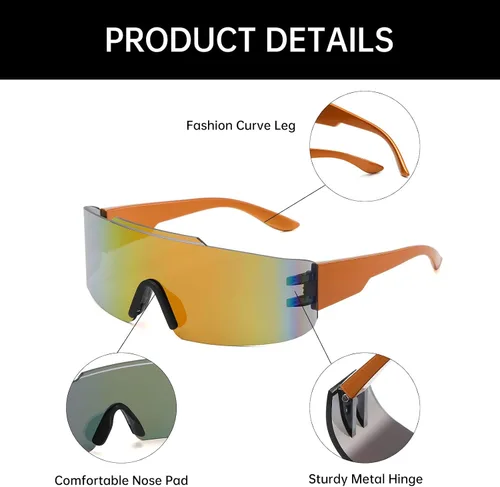 Vista 5 de YAMEIZE Gafas de sol envolventes de una pieza, protección futurista sin montura con protección UV, gafas de sol deportivas para mujeres y hombres