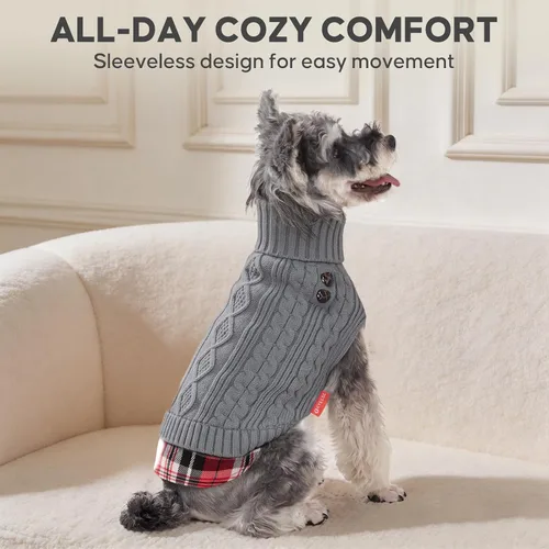 Vista 2 de KYEESE Suéter suave para perros pequeños, machos, abrigado, de cuello alto, ropa elástica de punto para gatos, abrigo cómodo para cachorros, de Gris