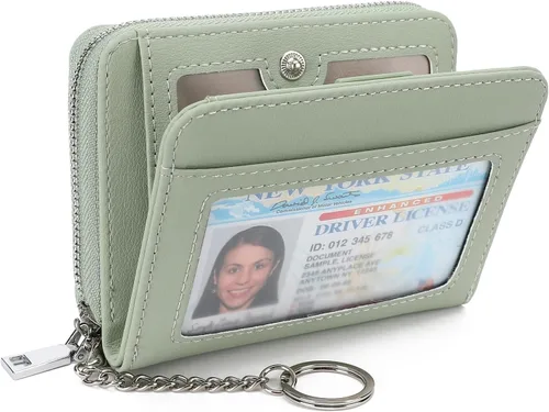 Vista 11 de GAEKEAO Billetera de cuero para mujer con bloqueo RFID, tarjetero compacto, pequeño, con ventana para identificación, bolsillo con cremallera