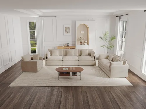 Vista 28 de KEIKI Juego de sofá de 2 piezas con 2 sofás individuales de felpilla de gran tamaño, estilo moderno tapizado de 2 plazas con 2 almohadas, cojines