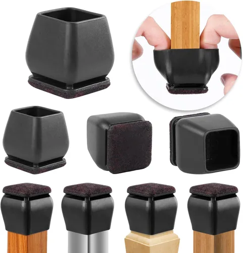 Vista 10 de Ezprotekt 24 protectores cuadrados de silicona para patas de silla para suelos de madera, almohadillas de fieltro negro para muebles, fundas