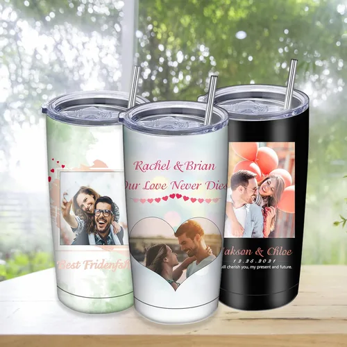 Vista 7 de Vasos con imagen personalizados con tapas y pajitas, taza personalizada con nombre de foto, vaso aislado de acero inoxidable de 20 onzas para niñas