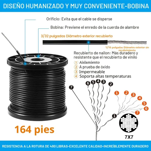 Vista 3 de Kit de colgar luces de cadena Newleray, alambre guía para luces de cadena al aire libre, kit de hardware para velas de sombra, con 164 pies