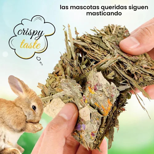 Vista 4 de Abizoo Golosinas naturales de conejo, 10 piezas de juguetes de heno Timothy Chips Bunny masticar juguetes con flores de hierbas conejillo de indias